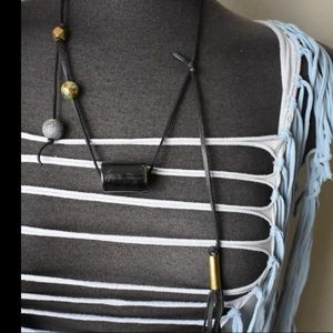 Black Coral on Black Leather Cord Necklace
